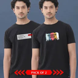 Pack of 2 Men Graphic Print Round Neck Cotton Blend Black T-Shirt-picture-15