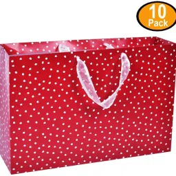 Red White Polka Gift Paper Bag Extra Large(15 x 12 x 4 Inch) Printed Party Bag-image-4