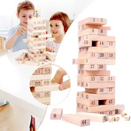 crazybuy 48 Pcs Wooden Blocks Tumbling Tower Game Building Construction Puzzle for Kids-picture-0