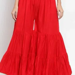 Women Flared Red Viscose Rayon Trousers-picture-14