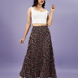zwerlon Women Abstract Pleated Multicolor Skirt-picture-9