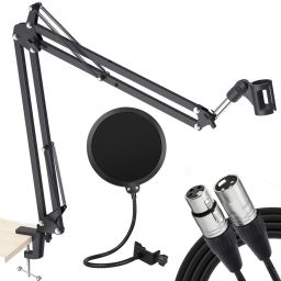 Professional NB-35 Microphone Stand Pop Filter with XLR Male to XLR Female Cable Boom Arm Table Mic Stand for All Mobiles Phone for streaming, Overhead Video-image-50