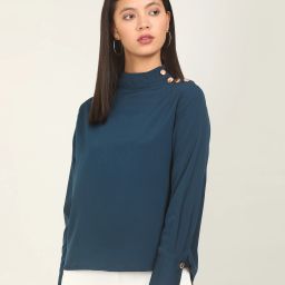 Casual Regular Sleeves Solid Women Blue Top-image-35