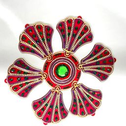 Acrylic Rangoli – Red & Green Floral Design with Stone Work Rangoli Stencil-image-52