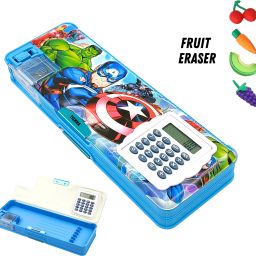 Avenger Design Calculator Pencil Box with Notebook Stickers Avenger Art Plastic Pencil Box-1