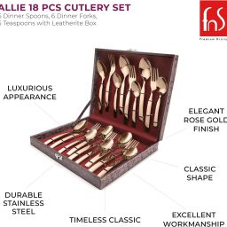 fns Allie Cutlery Set with Leatherite Box-6 Dinner Spoon, 6 Dinner Forks, 6 Teaspoon Stainless Steel Cutlery Set image 4
