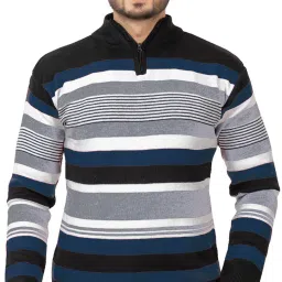 Men Striped Collared Neck Blue Sweater-picture-24