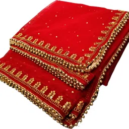 Net Embellished, Embroidered Red Women Dupatta-image-1