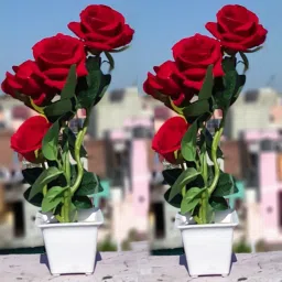 Set of 2 Best for Home SHop Office Decoration Or Gift. Red Rose Artificial Flowerwith Pot-34