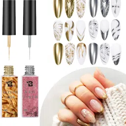 Metallic Liner Gel Nail Art 3D Mirror Gel Paint Build in Thin Brush Metal Paint (Gold, Silver)-image-65
