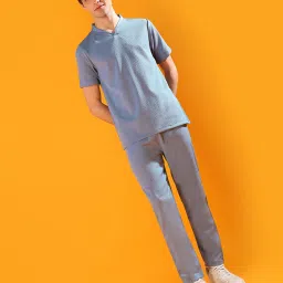 Men Top & Pyjama Set Grey Self Design-image-4