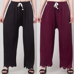 Pack of 2 Women Regular Fit Multicolor Lycra Blend Trousers-10
