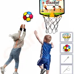Basket Ball For Kids | Set of Board Net, Rubber Ball, Inflating Pin , 2 Ties | Basketball - Size: 5-5