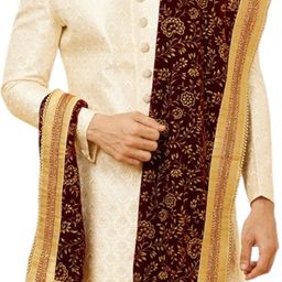 manyavar Velvet Printed Maroon Men Dupatta-picture-32