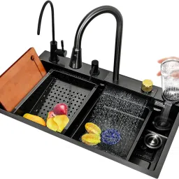 Heavy Duty SS Waterfall Kitchen Sink with Pull Down Faucet (30x18 Inch) Luxurious Sink Under Counter Basin-picture-26