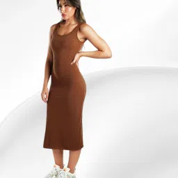Women Bodycon Brown Below Knee Dress-image-27