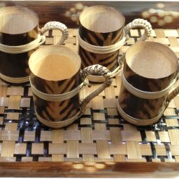 Handicraft Bamboo Beautiful Washable 4 Cup 1 Tray Set of 5. Tray, Cup Serving Set-image-78