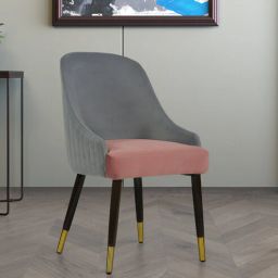 casacraft from pepperfry Weston Velvet Fabric Dining Chair in Grey and Blush Colour-picture-3