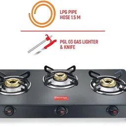 Atlas Plus Toughened top with Lighter Knife and Hose Pipe Glass Manual Gas Stove-picture-18