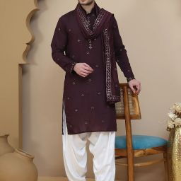 Men Silk Blend Kurta Salwar Dupatta Set-image-10