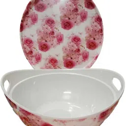 Melamine Donga Set with Lid Serving spoon 1 liter BPA Free+ FREE 2 Veg. Bowl Dish Serving Set-13
