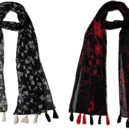 Printed Chiffon Women Multicolor Scarf, Stole, Fancy Scarf-image-36