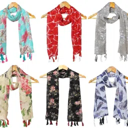 Printed Chiffon Women Multicolor Scarf, Stole, Fancy Scarf-image-4