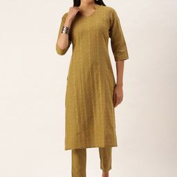 HRITIKA Woven Design Thread Work Kurta with Trousers-image-93