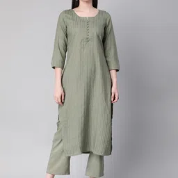 Shaily Striped Causal Straight Kurta With Trousers-image-14