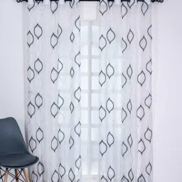 parda online Black & White Polyster Floral 7ft Sheer Eyelet Window/Door (1 Pc)-picture-26
