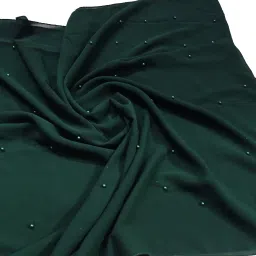 Embellished Georgette Women Dark Green Scarf, Stole, Fancy Scarf-image-82