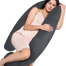 J-Shaped Pregnancy Pillow | Maternity Body Pillow with Velvet Cover Polyester Fibre Stripes, Solid Pregnancy Pillow Pack of 1-image-96