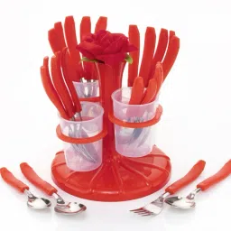 Cutlery Set with Stand - 24 Pieces ( Forks, Spoons, and Stand) Stainless Steel, Plastic Cutlery Set-image-10