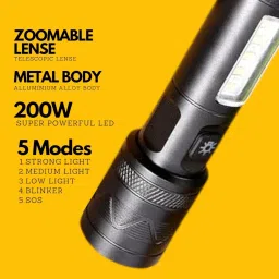 ziddjeet X134 (ZOOMABLE METAL LED TORCH) 3 Modes Flashlight, Super Bright Torch image 2