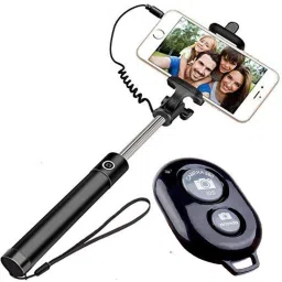 Gadget Zone combo of wired selfie stick black and Bluetooth selfie remote Cable Selfie Stick-16