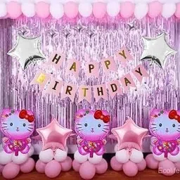 Solid Hello Kitty theme Happy Birthday Decoration items kit Combo pack for Girls Balloon-7