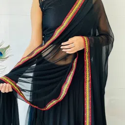 Chiffon Self Design Black Women Dupatta-picture-36