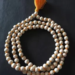 Original 108 White Beads Tulsi Jaap Mala For Mantra Japa Wood Chain-image-33