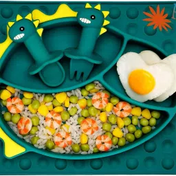 3Pcs POP It Toddler Placemat Suction Plate Spoon Fork Set for kids baby toddler - Silicone-27