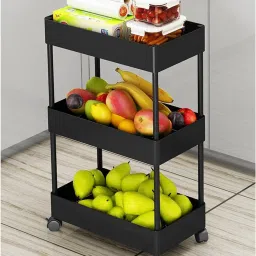 Slim 3-Layer Rolling Storage Rack Kitchen Storage Organizer Trolley Plastic Plastic Kitchen Trolley-image-39