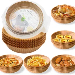 hasthip 100Pcs Air Fryer Disposable Paper Liner(6.3 inches Natural) Airfryer Tray-picture-49