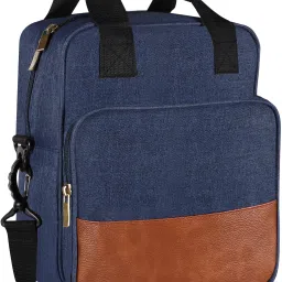 Blue-Tan Faux Leather & PVC with Detachable shoulder strap Tiffin bag SP-TB13 Lunch Bag-image-94