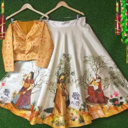 Digital Print Semi Stitched Lehenga & Crop Top-image-12