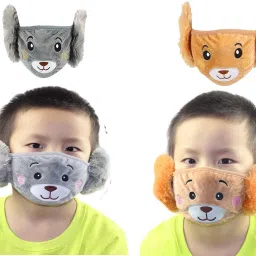 Pack Of 2 Boys Earmuff With Face Mask - Grey and Brown Ear Muff-image-9