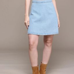 Women Solid A-line Blue Skirt-image-61