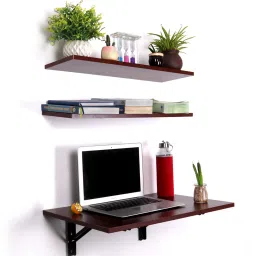 Livzing Folding Wall Mount Study Desk Laptop Table Adjustable Floating Display Shelf Stand Rack for Living Room Office with Two Shelves Engineered Wood Study Table image 4