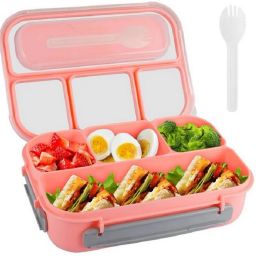 Spoon Fork 4 Compartments Food Grade Kids Adults Use Reusable Box Compact Design 4 Containers Lunch Box-image-15