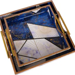 Wooden Blue Triangle Square Serving Tray Set For Home, Kitchen & Restaurant Tray-20