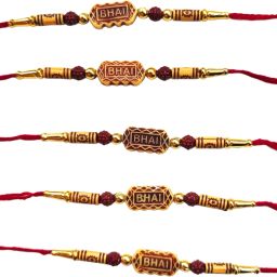 Rudraksh Bhai Name Rakhi Mauli Thread Rakhi Set-5