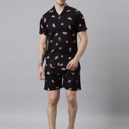 Men Night Suit Set Black Printed-image-15